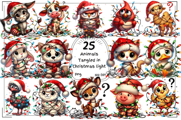 25 Animals Tangled in Christmas Lights: Festive Clipart