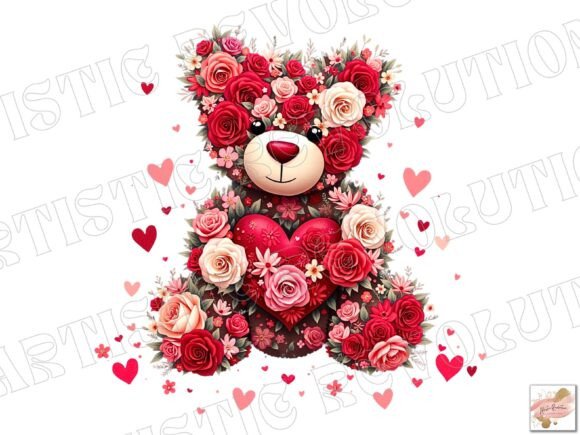 Charming Floral Valentine's Day Teddy Bear Png for Your Projects