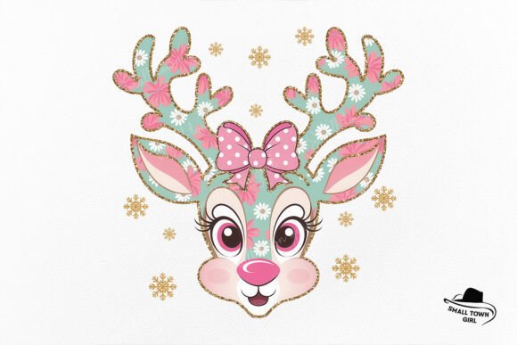 Charming Holiday Graphics: The Retro Daisy Reindeer Bow Clipart