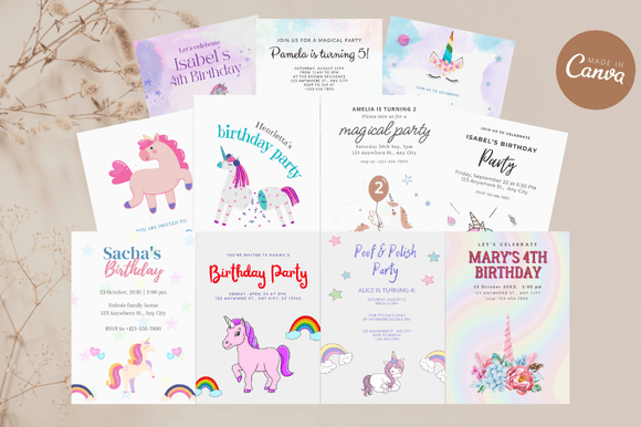 Unicorn Birthday Invitation Canva Bundle: Streamlining Party Design