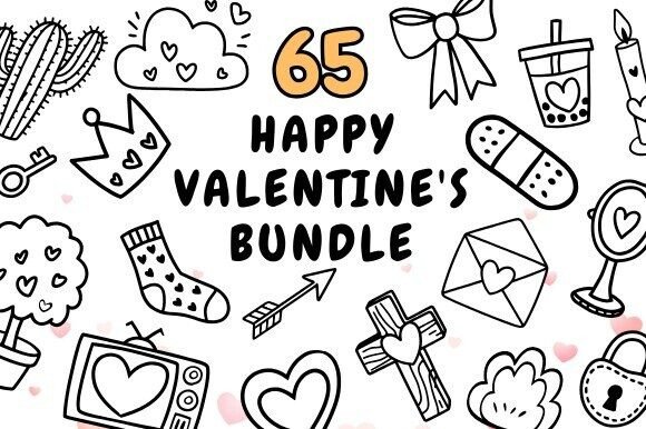 Valentine's Lineart Bundle: 65 Designs for Every Project